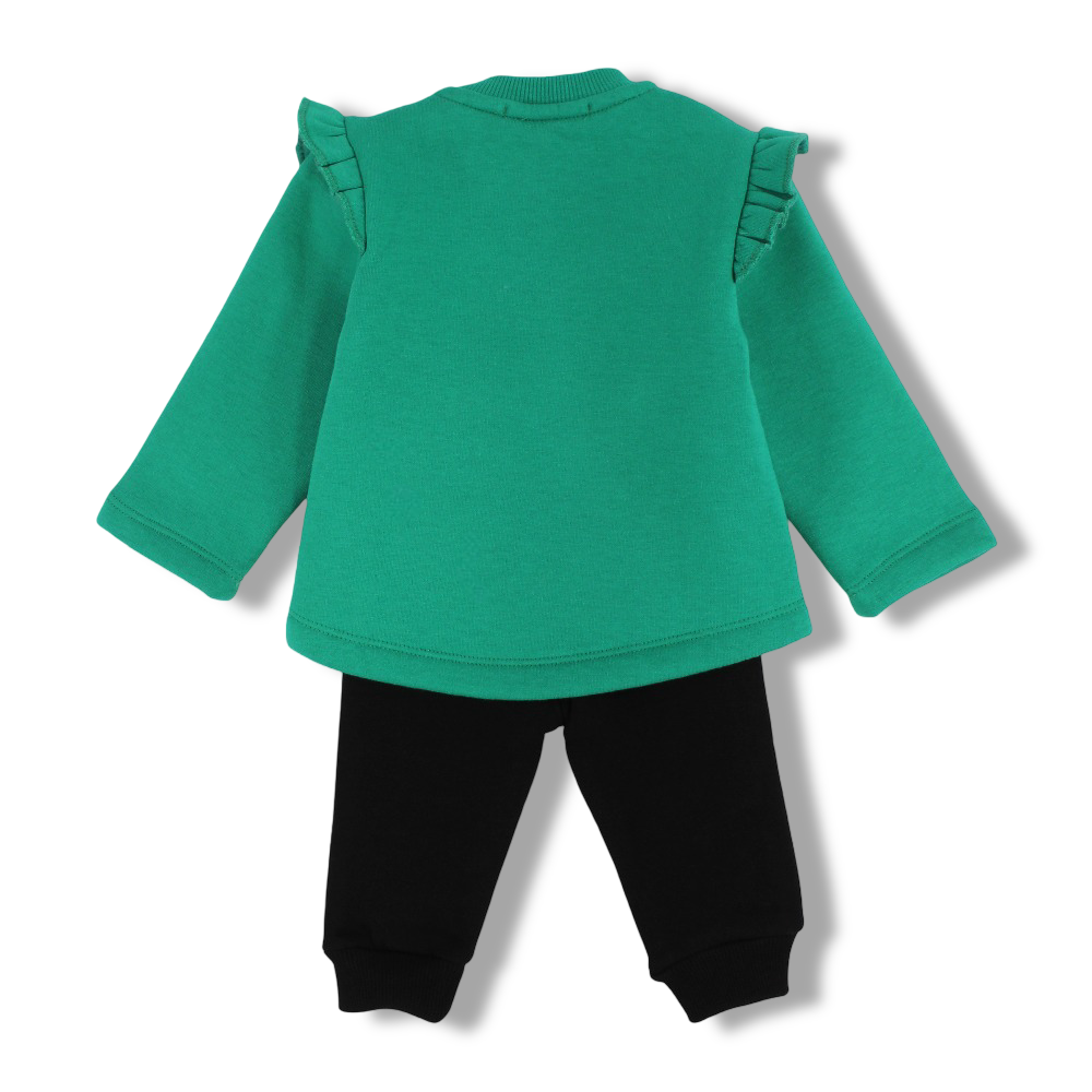 Baby Girls Cotton Pajama Set – Green/Black with Dachshund Through The Snow Print