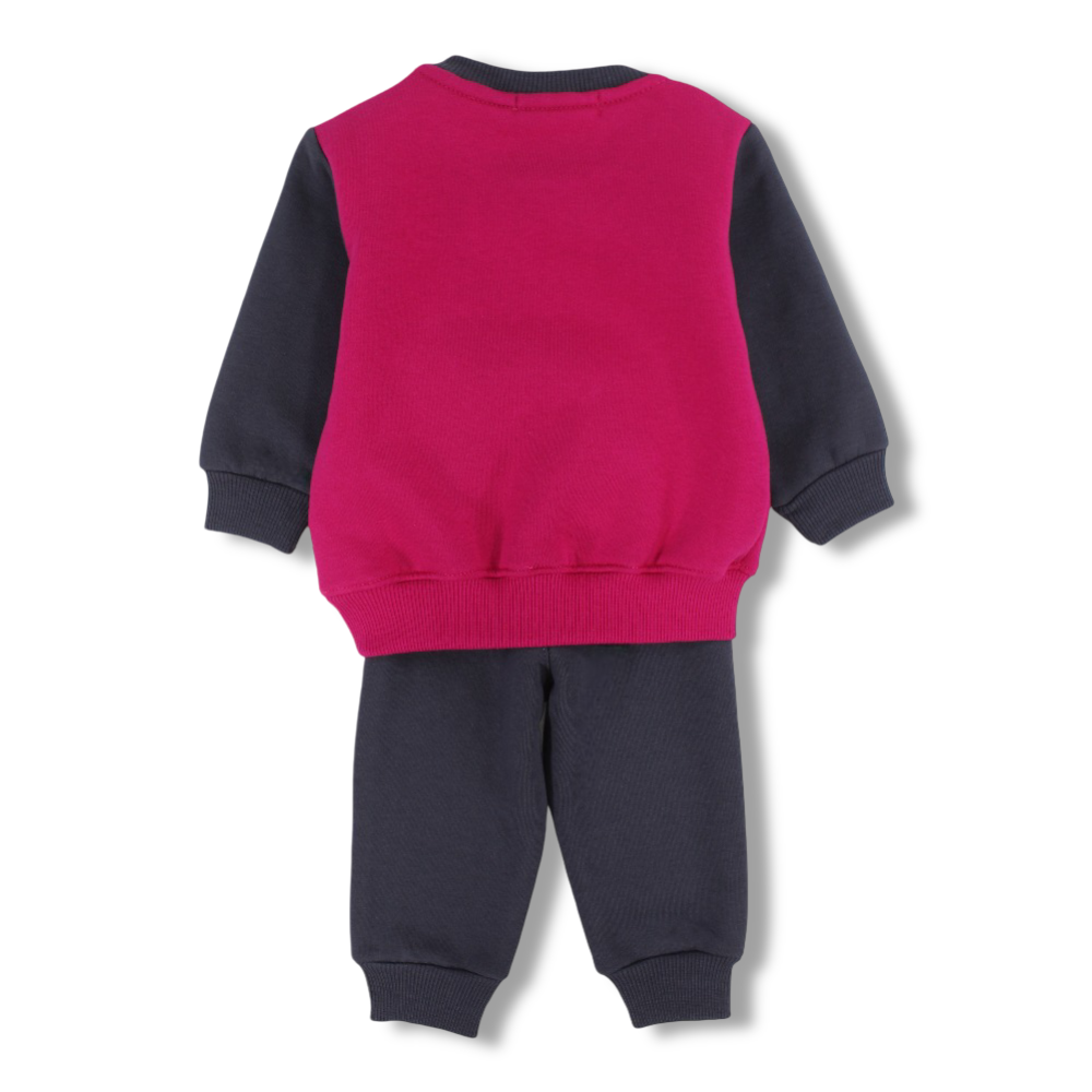 Baby Girls Cotton Pajama Set – Fuchsia/Charcoal with Super Baby Print