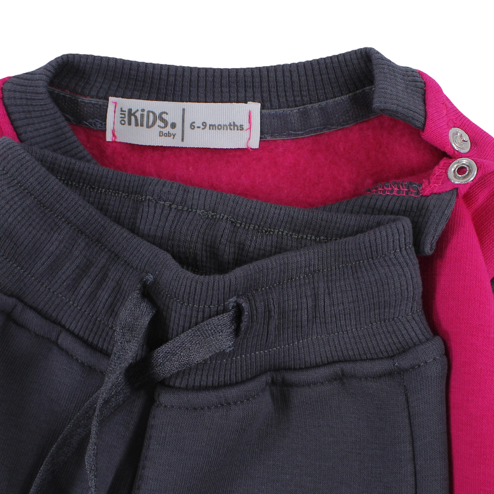 Baby Girls Cotton Pajama Set – Fuchsia/Charcoal with Super Baby Print