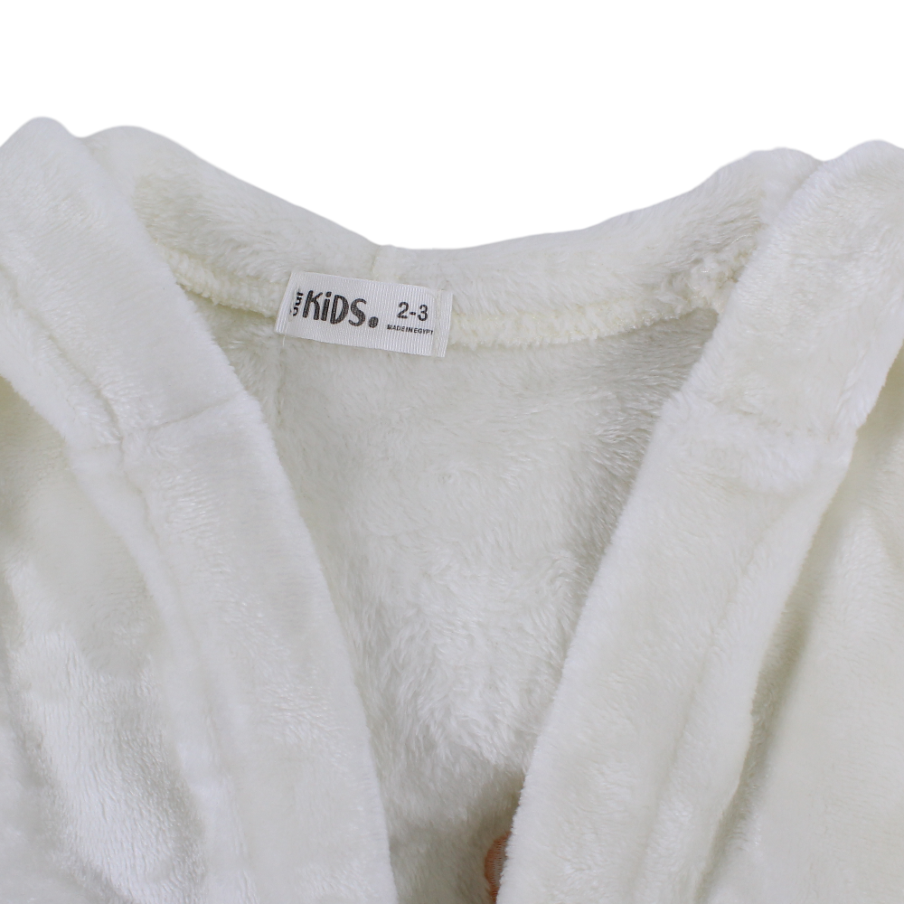 Girls Velvet Robe – Off-white with Unicorn & Hearts Design