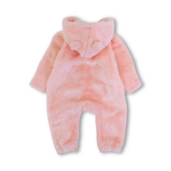 Baby Girls Fleece Hooded Footless Onesie – Salmon