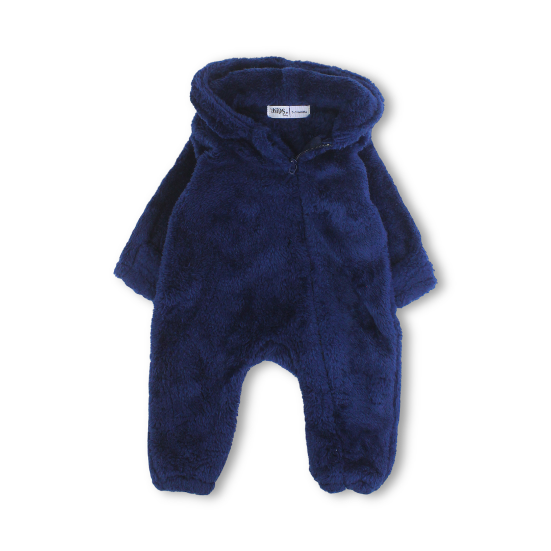 Unisex Baby Fleece Hooded Footless Onesie – Navy