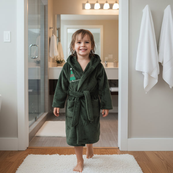 Unisex Velvet Robe - Dark Green with "Winter Wonderland" Design