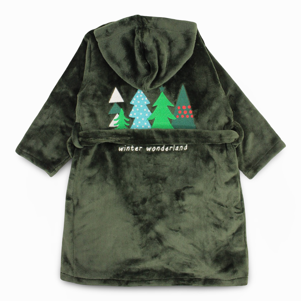 Unisex Velvet Robe - Dark Green with "Winter Wonderland" Design