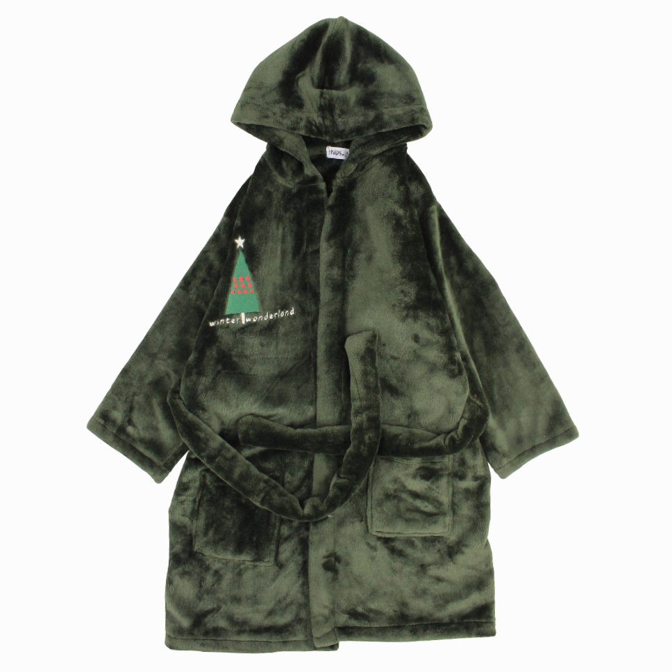 Unisex Velvet Robe - Dark Green with "Winter Wonderland" Design