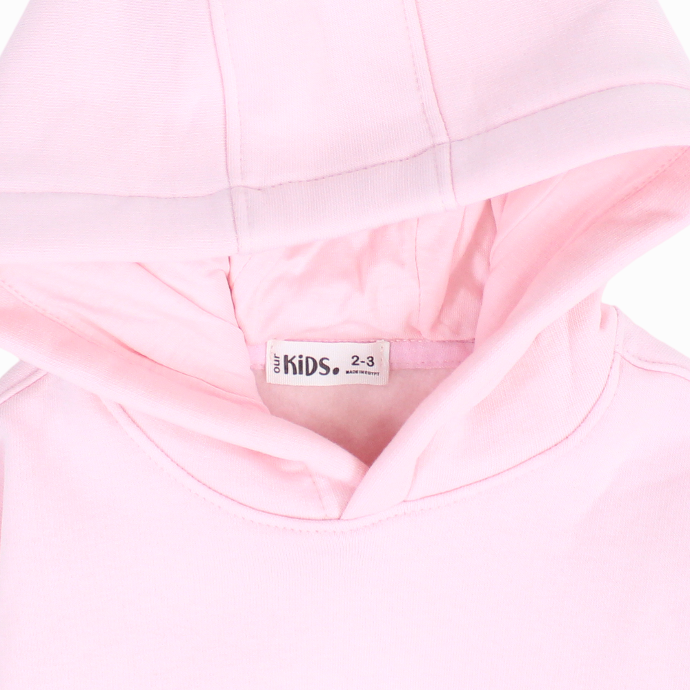 Girls Plain Cotton Hoodie - Pink