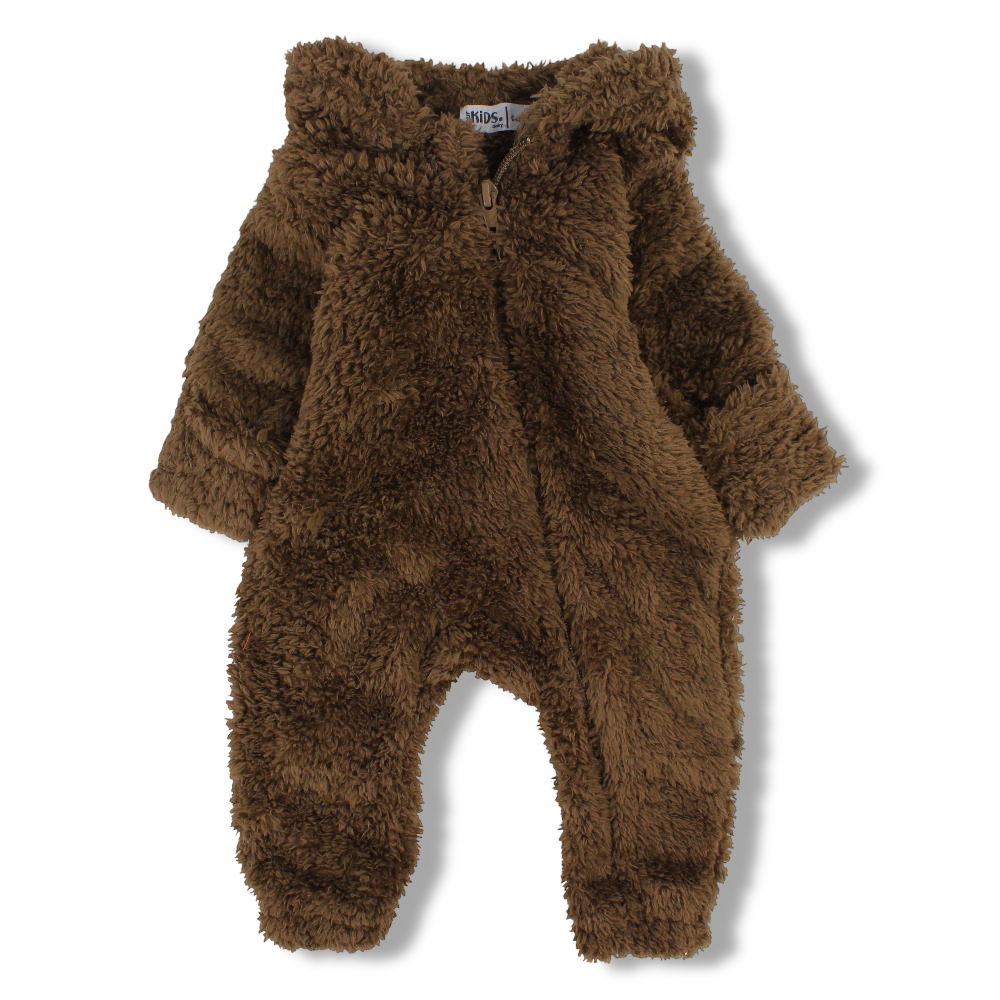 Unisex Baby Fleeced Hooded Baby Footie – Coffee with Teddy Design
