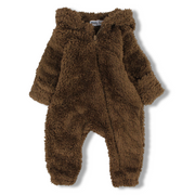 Unisex Baby Fleeced Hooded Baby Footie – Coffee with Teddy Design