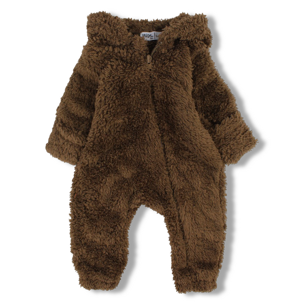 Unisex Baby Fleeced Hooded Baby Onesie – Coffee with Teddy Design