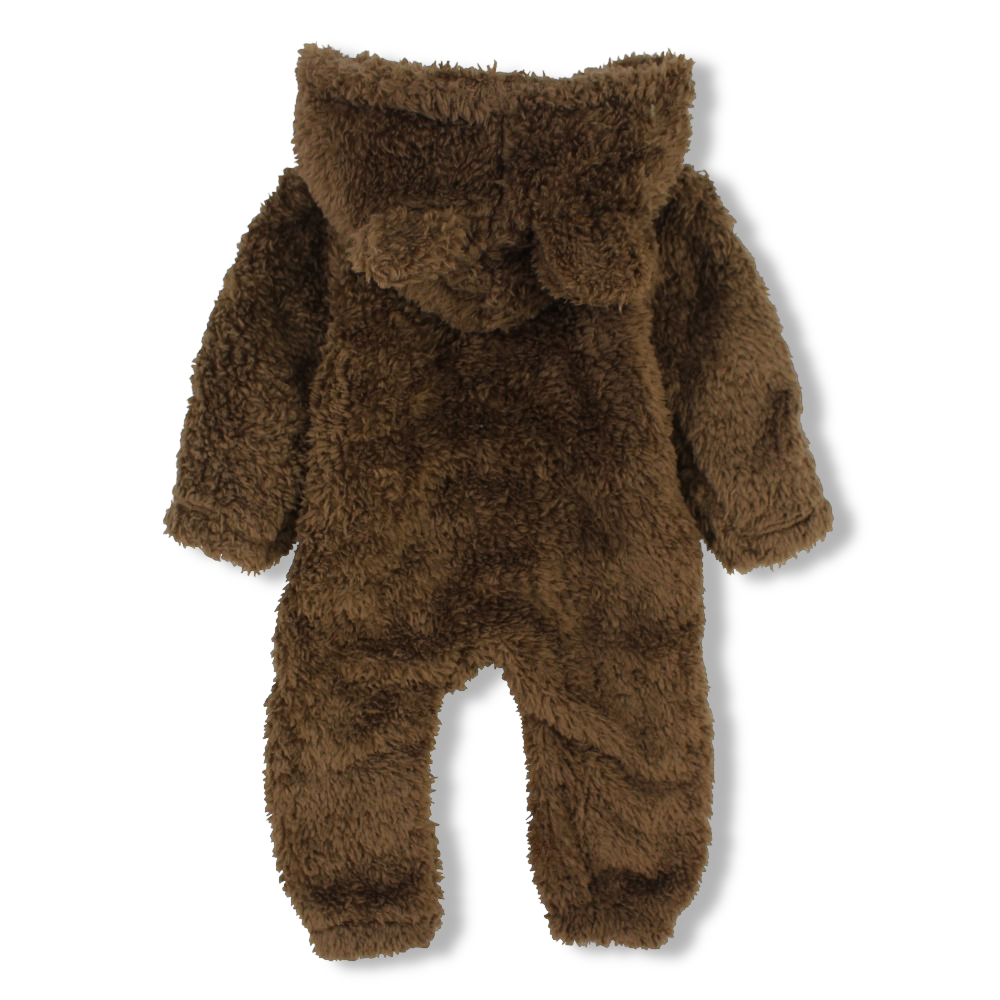 Unisex Baby Fleeced Hooded Baby Footie – Coffee with Teddy Design