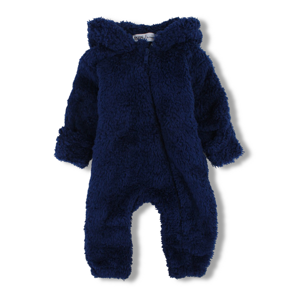 Unisex Baby Fleece Hooded Baby Onesie – Navy with Teddy Design - Clothing - Ourkids
