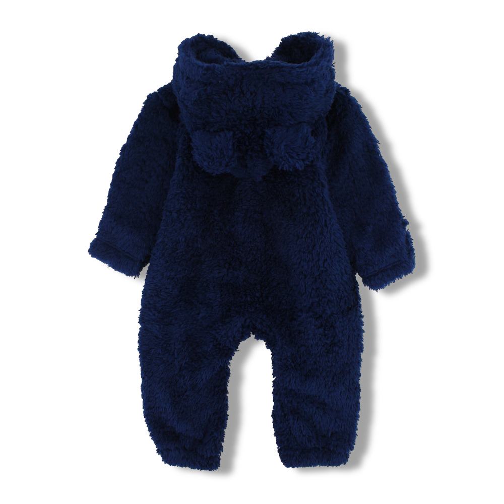 Unisex Baby Fleece Hooded Baby Footie – Navy with Teddy Design