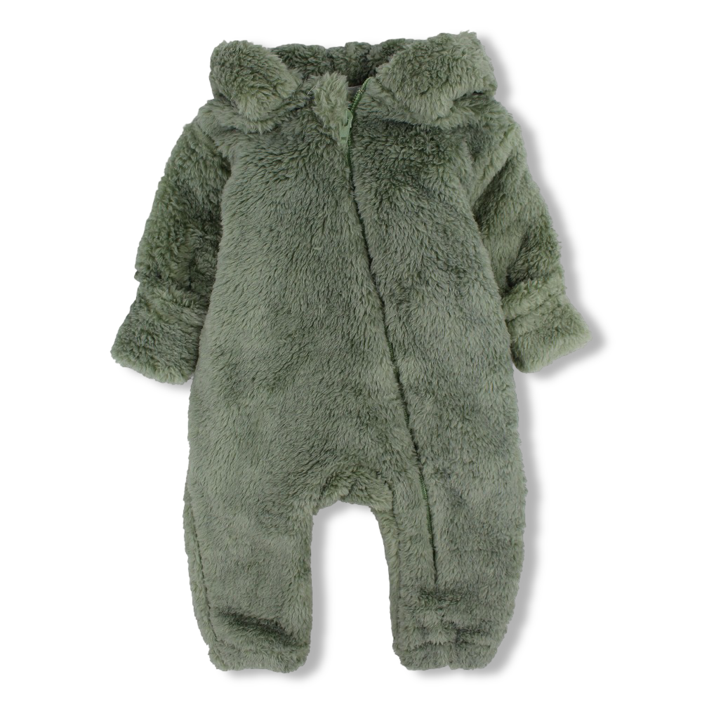 Unisex Baby Fleeced Hooded Baby Footie – Mint with Teddy Design