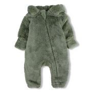 Unisex Baby Fleeced Hooded Baby Footie – Mint with Teddy Design
