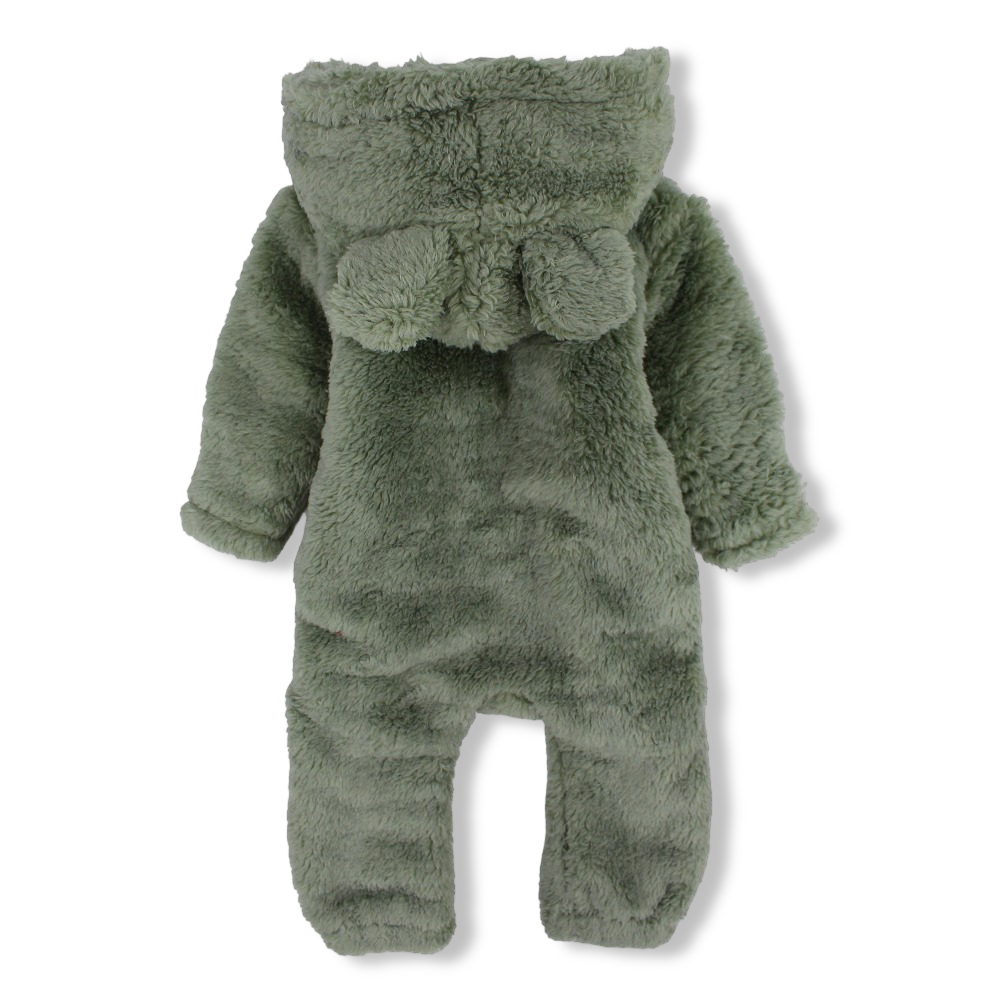 Unisex Baby Fleeced Hooded Baby Footie – Mint with Teddy Design
