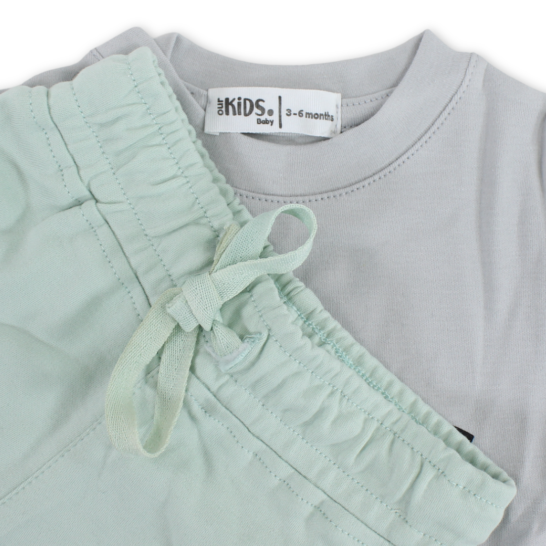Baby Boys Cotton Pajama – Gray with "I Love My Mommy" Print