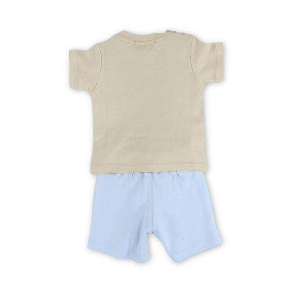 Baby Boys Cotton Pajama – Beige with Dino Print
