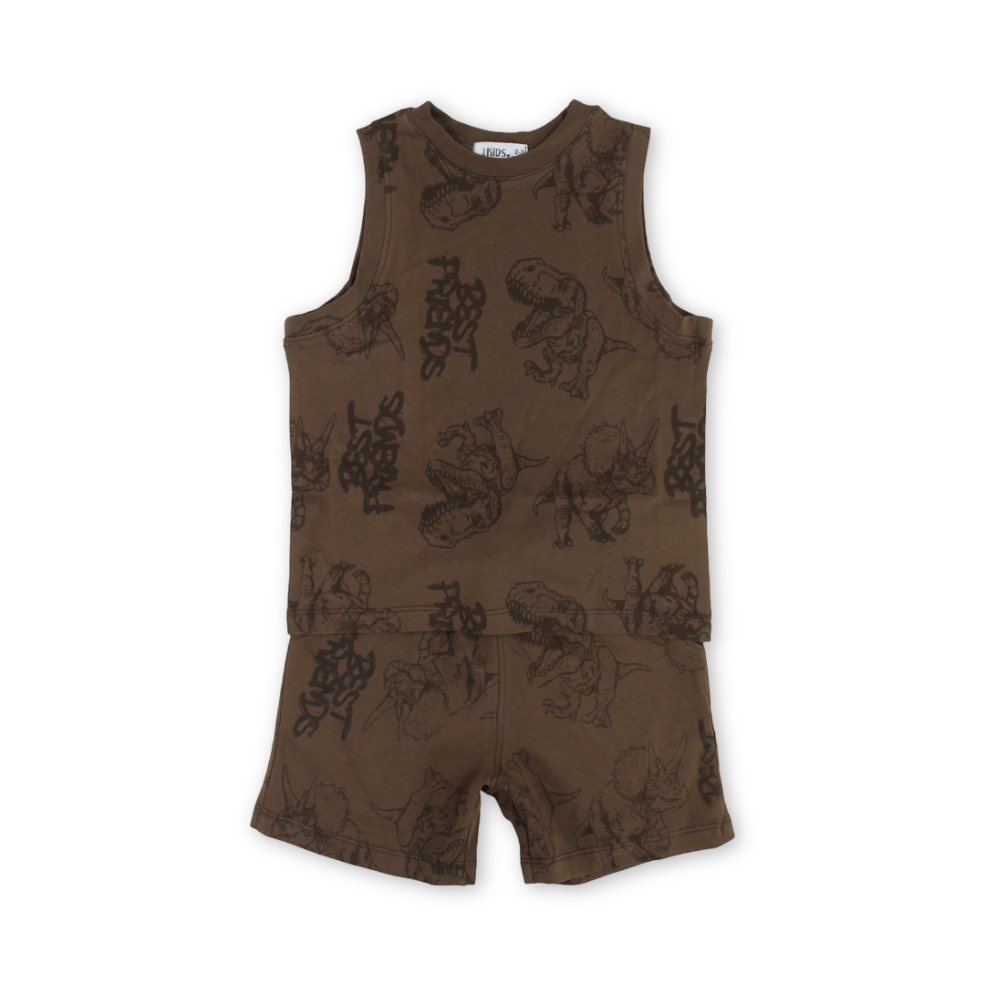 Boys Cotton Sleeveless Pajama – Brown - Clothing - Ourkids