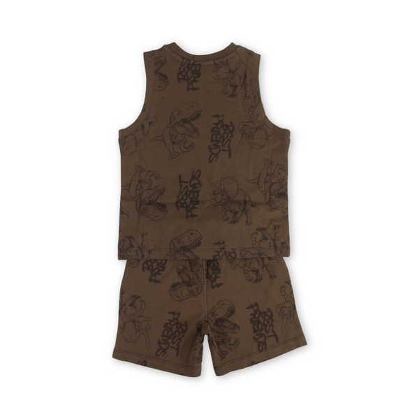 Boys Cotton Sleeveless Pajama – Brown