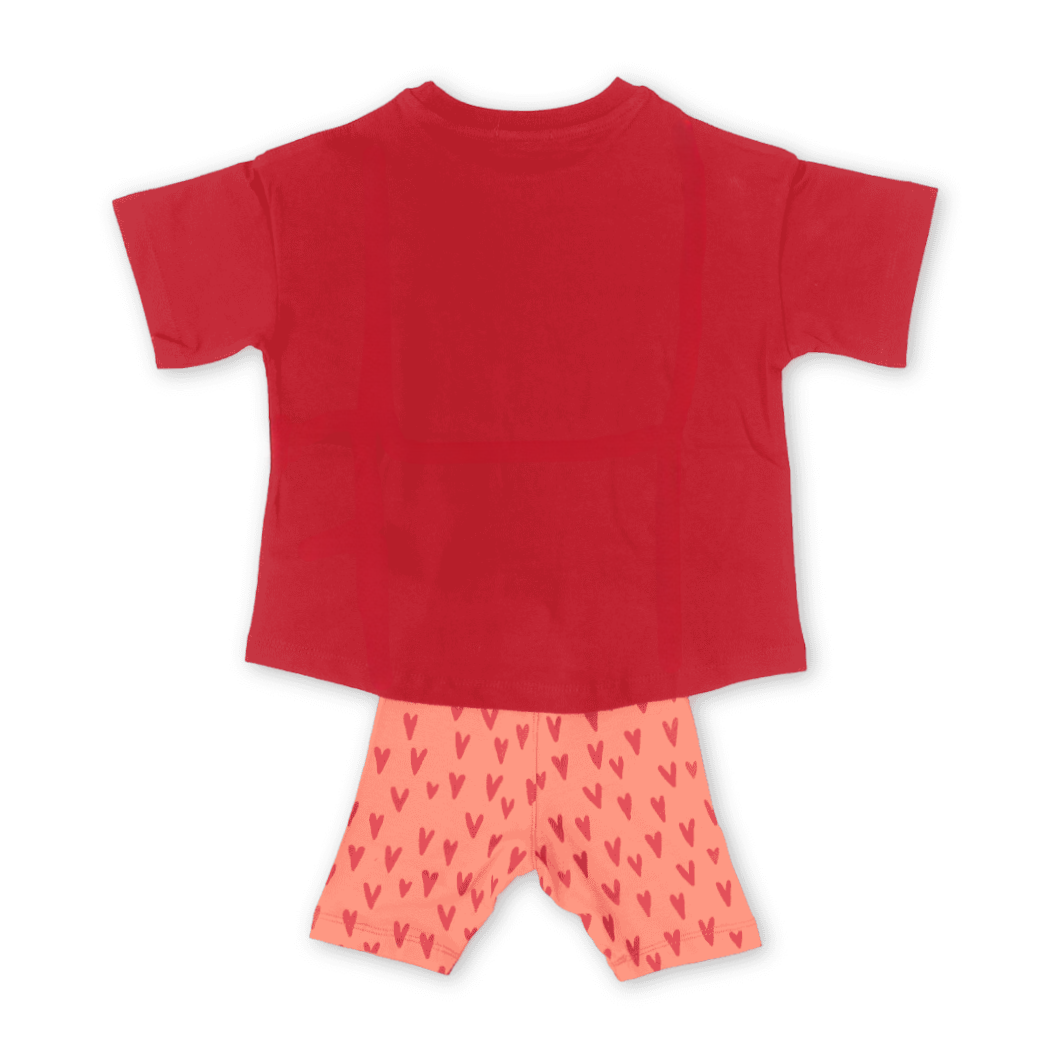 Girls Cotton Short-Sleeve Pajama – Red with "Little Love" Print