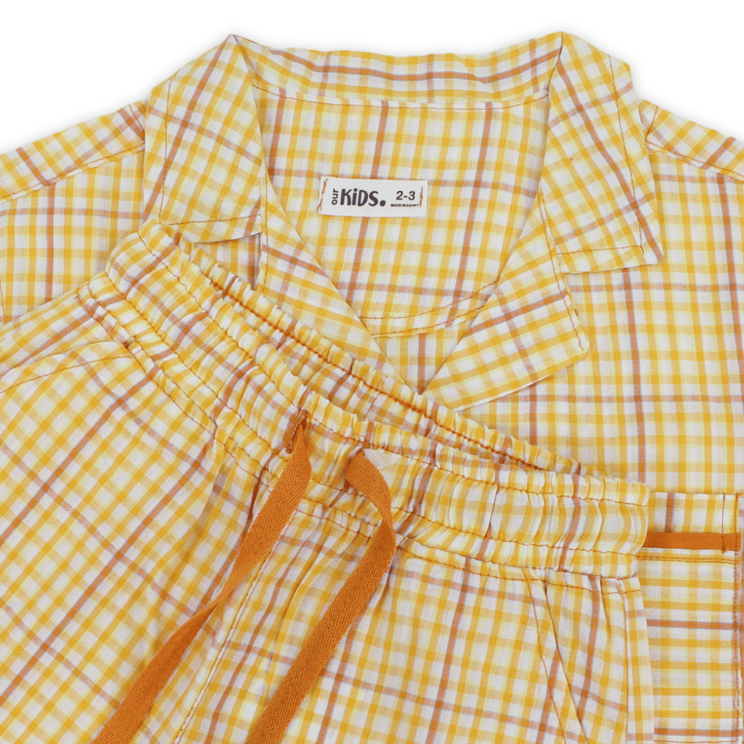 Girls Cotton Short-Sleeve Pajama – Orange Checkered Print