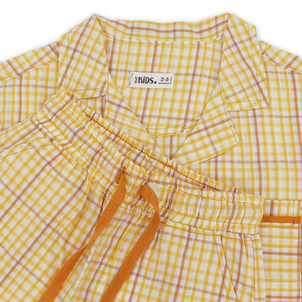 Girls Cotton Short-Sleeve Pajama – Orange Checkered Print
