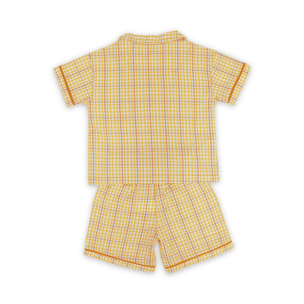 Girls Cotton Short-Sleeve Pajama – Orange Checkered Print