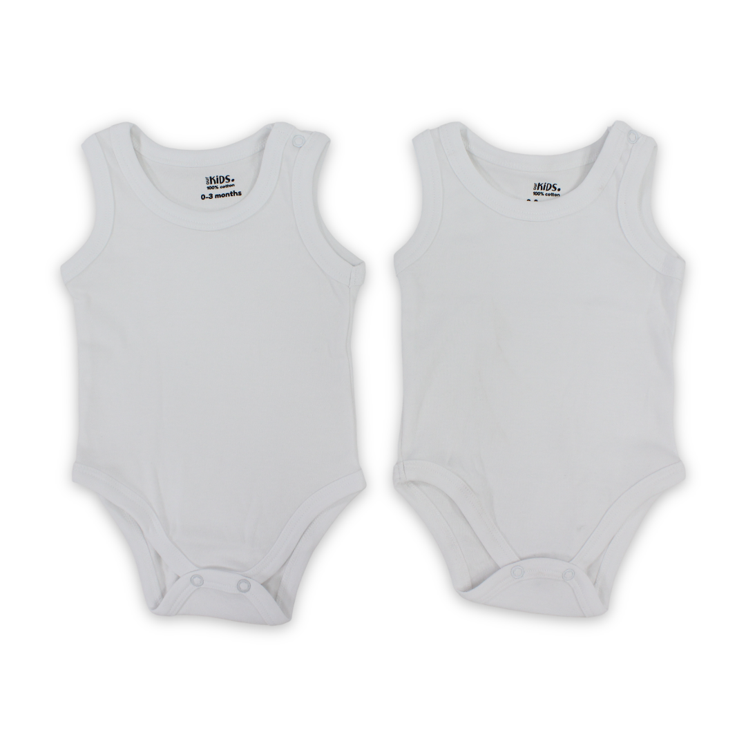 Unisex Baby Cotton Sleeveless Bodysuit – White (Pack Of 2) - Clothing - Ourkids