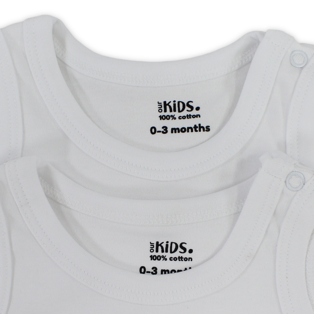 Unisex Baby Cotton Sleeveless Bodysuit – White (Pack Of 2)