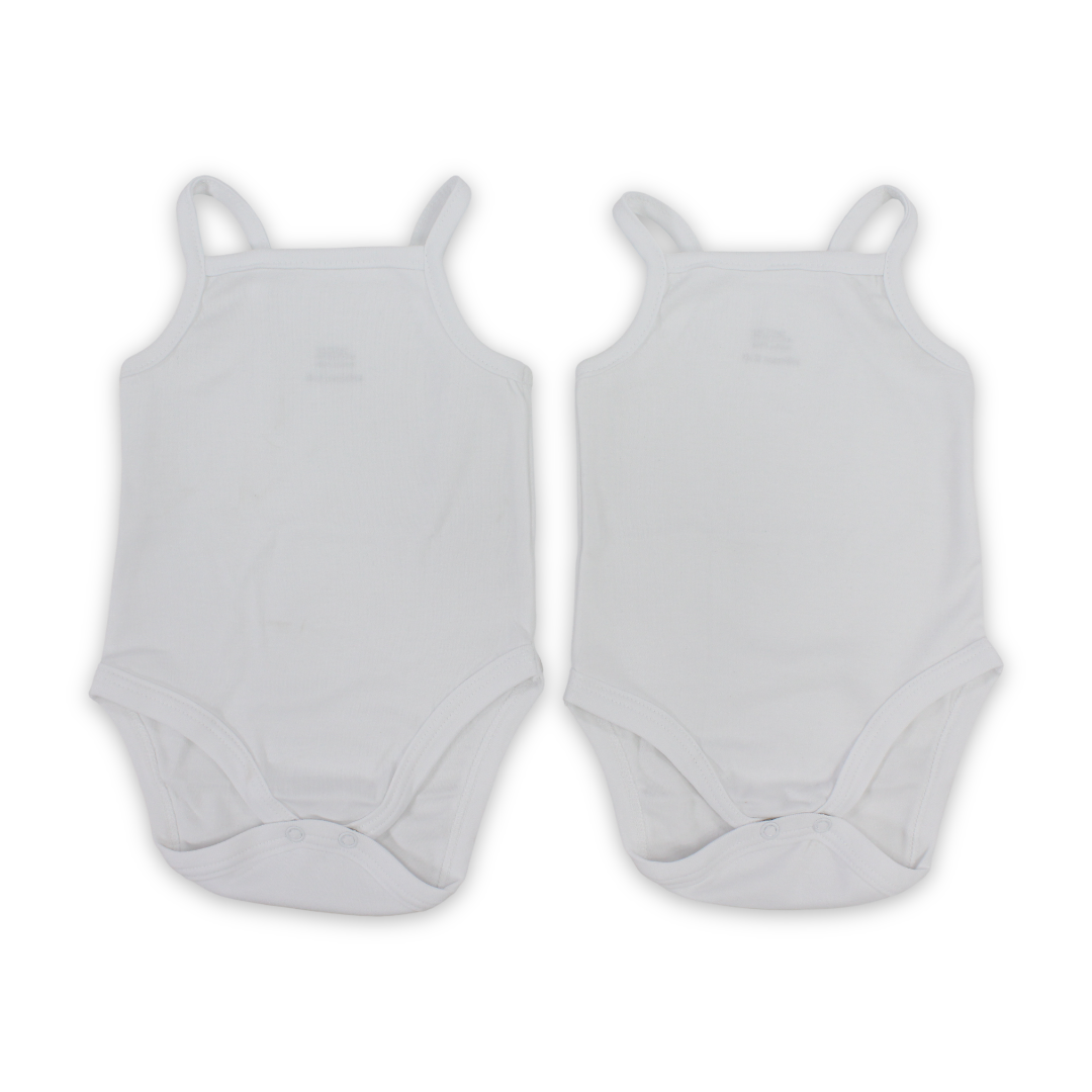 Baby Girls Cotton Sleeveless Bodysuit – White (Pack Of 2)