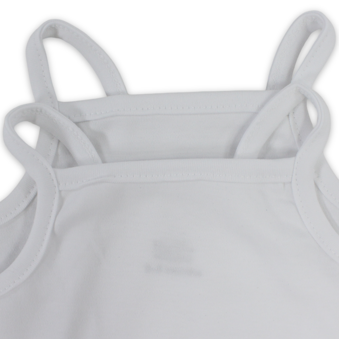 Baby Girls Cotton Sleeveless Bodysuit – White (Pack Of 2)