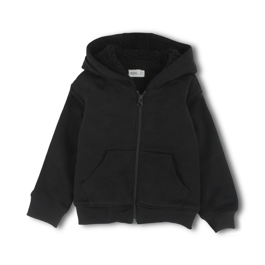 Unisex Cotton Fur-Lined Zip-Up Hoodie – Black