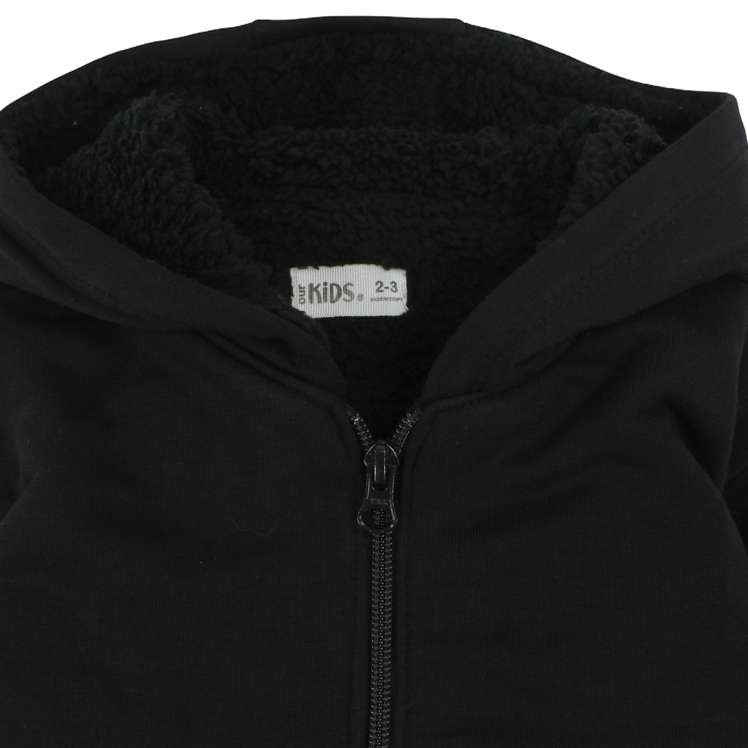 Unisex Cotton Fur-Lined Zip-Up Hoodie – Black