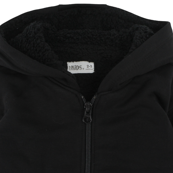 Unisex Cotton Fur-Lined Zip-Up Hoodie – Black