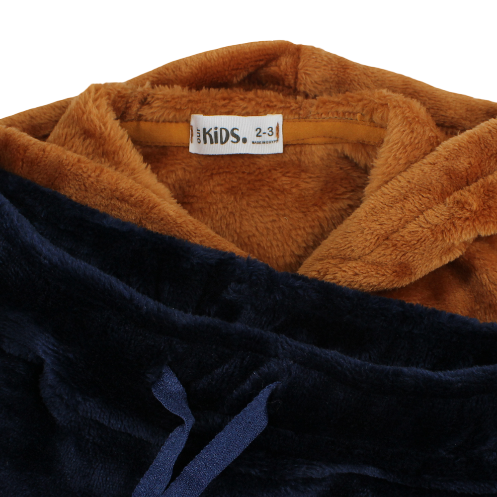 Boys Velvet Pajama Set – Light Brown/Navy with “Shoot For Your Goals” Design