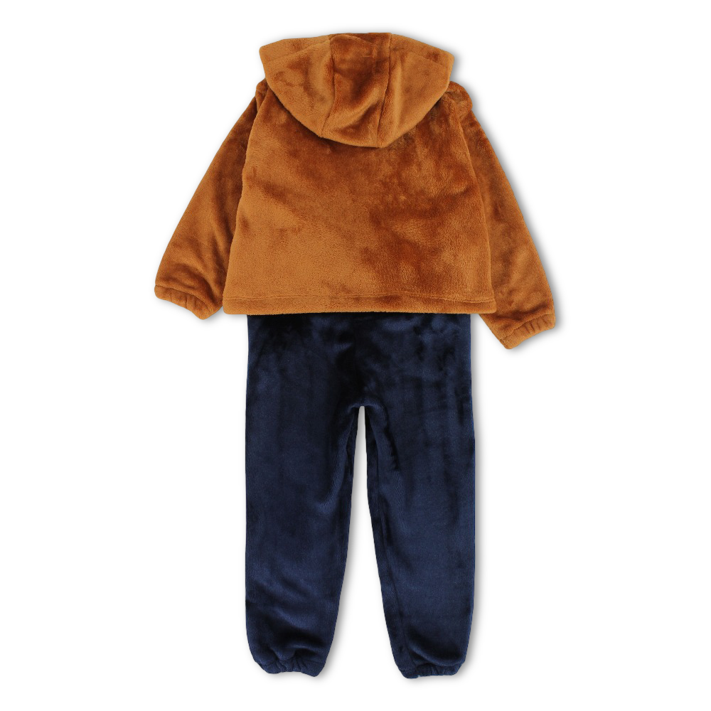 Boys Velvet Pajama Set – Light Brown/Navy with “Shoot For Your Goals” Design
