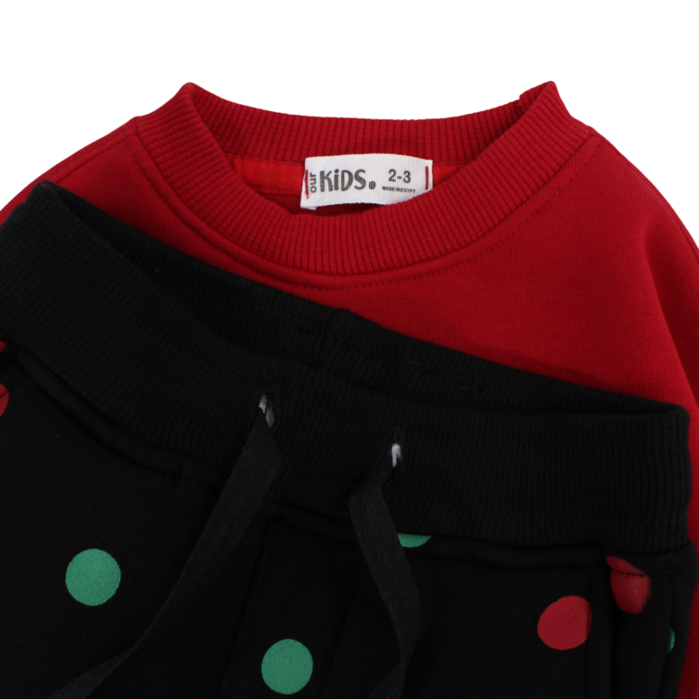Boys Cotton Pajama Set – Red/Black with Reindeer Design