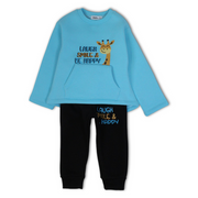 Girls Cotton Pajama Set – Aqua with “Laugh, Smile & Be Happy“ Print