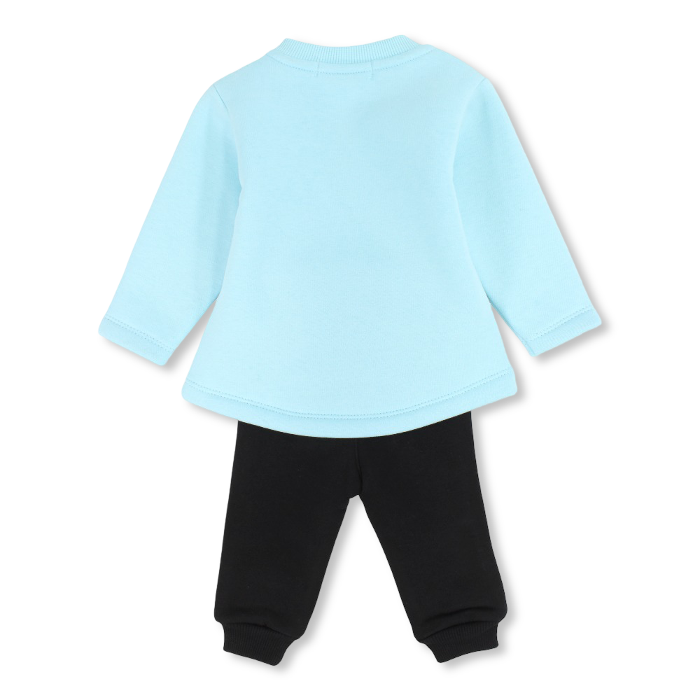 Baby Girls Cotton Pajama Set – Aqua/Black with “Laugh, Smile & Be Happy” Giraffe Design