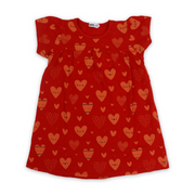 Girls Cotton Dress – Red with Hearts Print