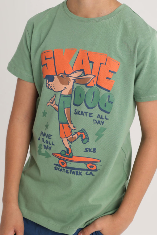 Boys Olive "Skate Dog" Pajama Set