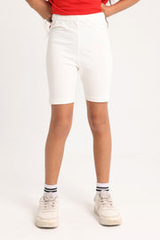 Girls’ Cotton Leggings – Off-White Plain Pantcourt Style