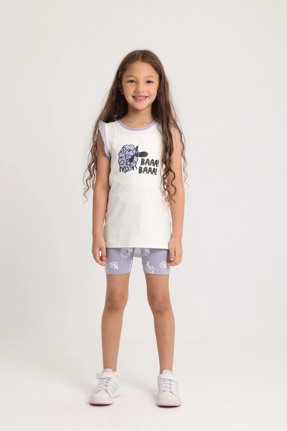 Girls Cotton Pajama Set – Off-White with "BAAA! BAAA!" Print - Clothing - Ourkids