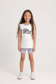 Girls Cotton Pajama Set – Off-White with "BAAA! BAAA!" Print