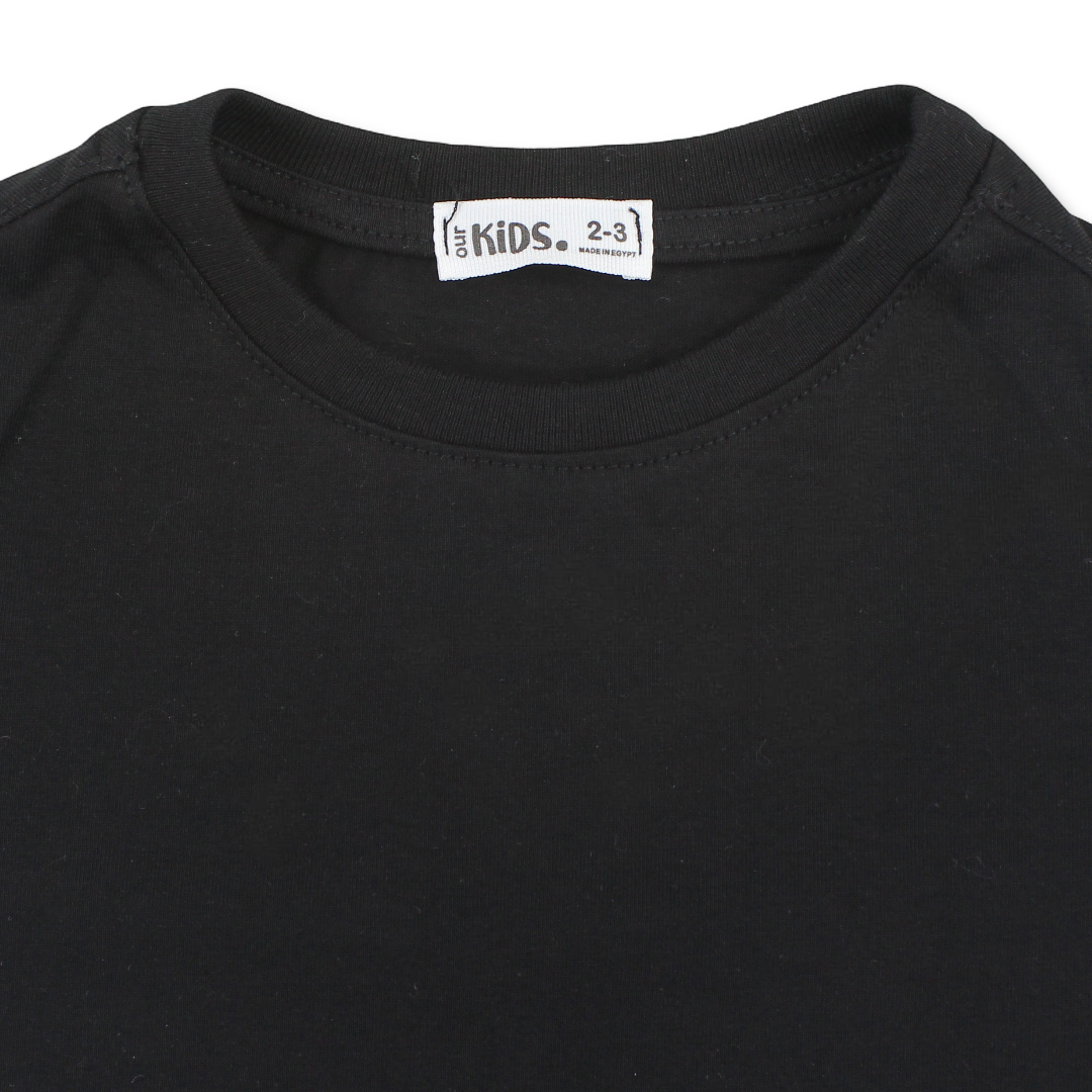 Unisex Kids Cotton Basic Black Regular Fit Short Sleeve T-Shirt