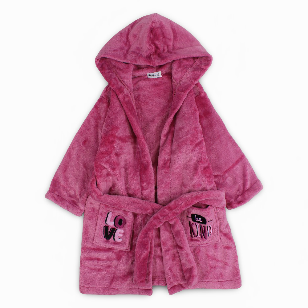 Girls Velvet Robe – Dustypink with "Love Be Kind" Design