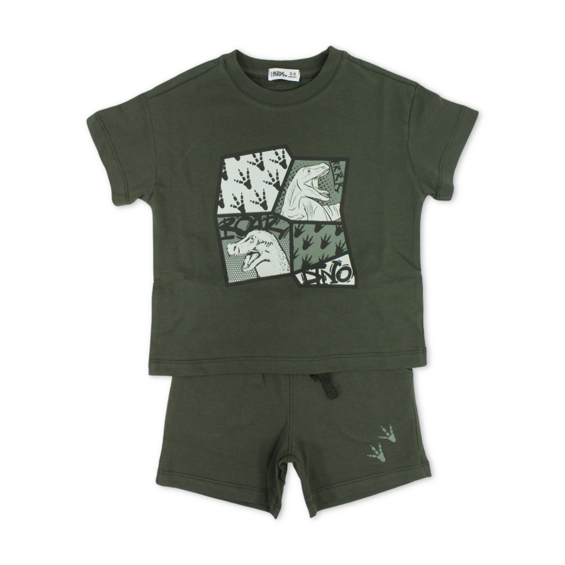 Boys Cotton Pajama – Olive with "Dino" Print - Clothing - Ourkids