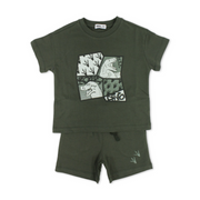 Boys Cotton Pajama – Olive with "Dino" Print