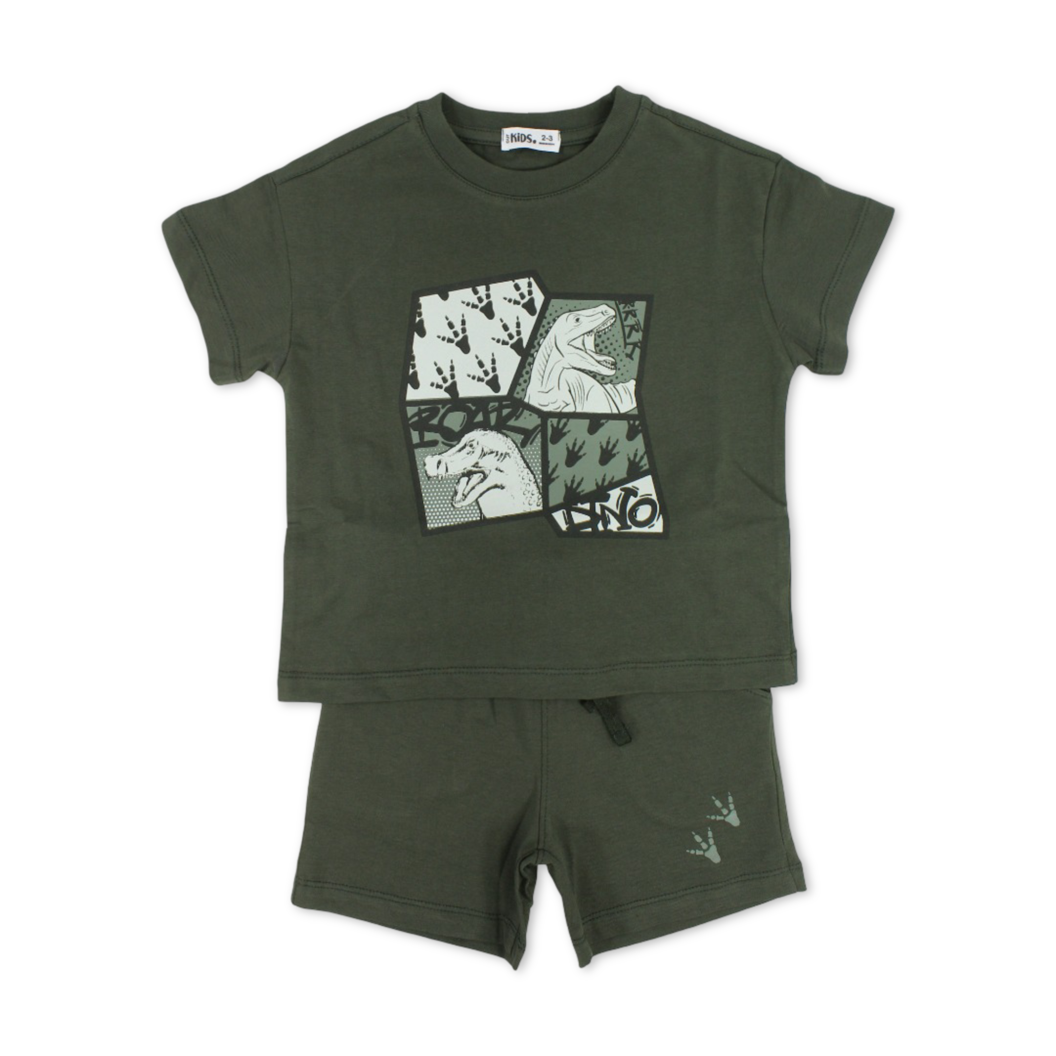 Boys Cotton Pajama – Olive with "Dino" Print