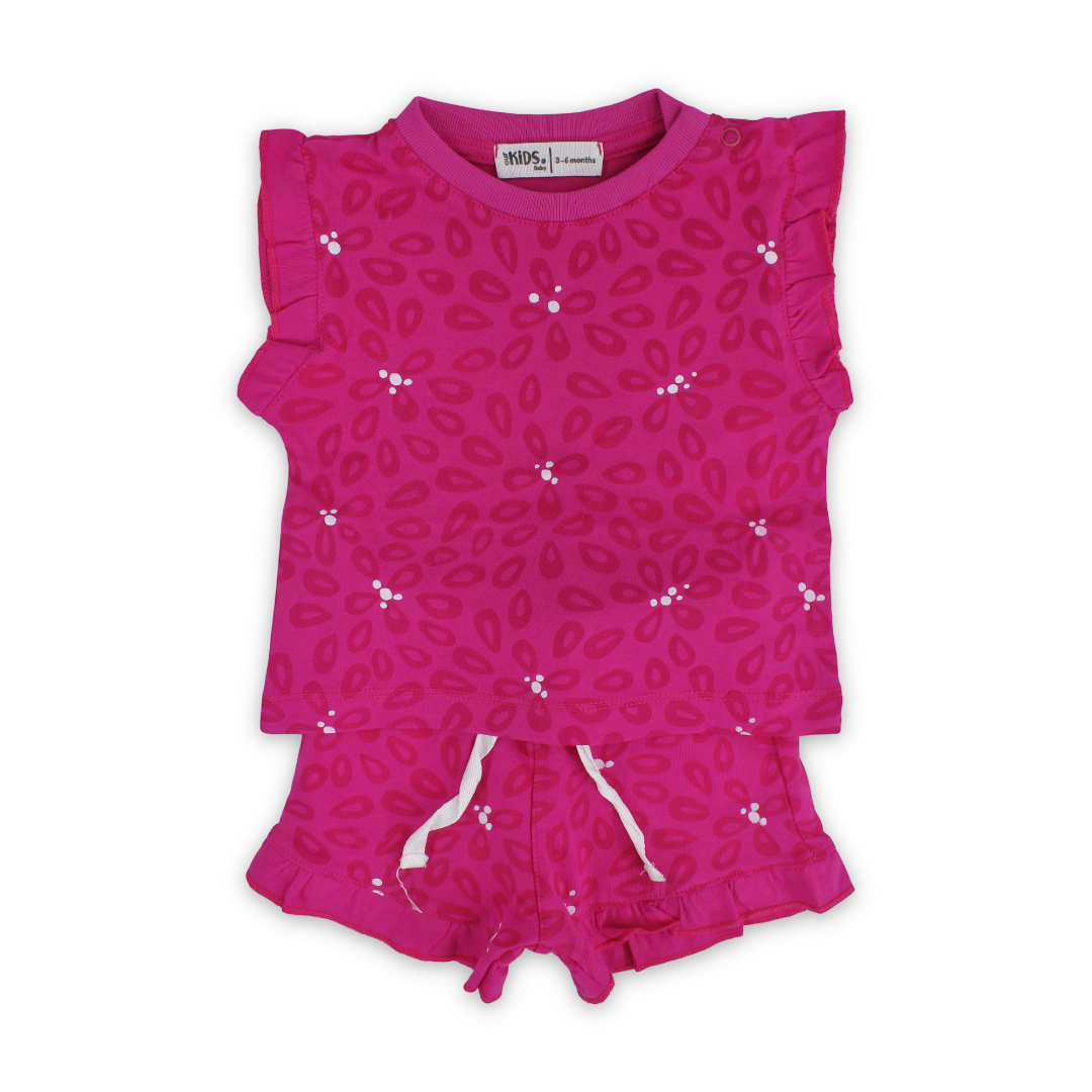 Baby Girls Cotton Pajama Set – Fuchsia with Floral Print - Clothing - Ourkids